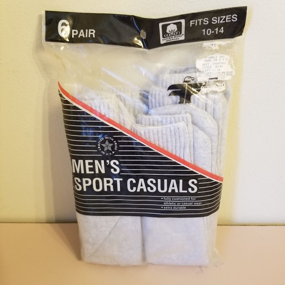 6 Mens‎ Sport Casuals USA Gray Cotton Blend Vintage Tube Socks Sizes 10 to 14